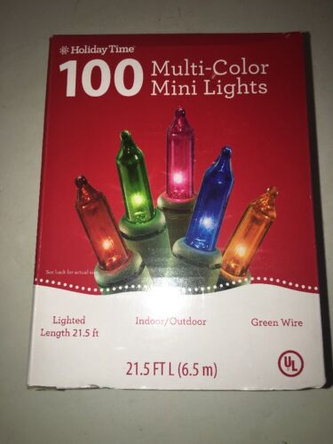 Holiday Time Multi-Color Mini Lights Green Wire Indoor/Outdoor Lighted 21.5' NEW