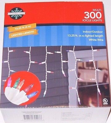 December Home 300 Icicle Lights Multi-color w/White Wire NEW