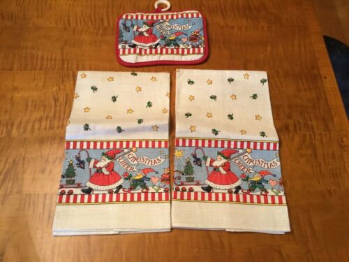 CHRISTMAS KITCHEN TOWEL & POT HOLDER LOT SANTA NEW WITH TAGS