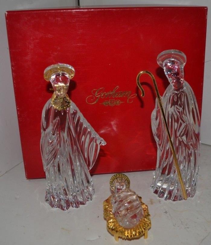 Vintage Gorham Crystal Nativity In Box Mary Joseph Jesus