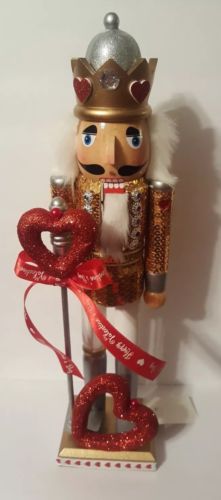 Valentine's Day Guard Soldier Nutcracker Gold Sequins Red Hearts Jewels 15