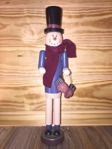 15” Tall Nutcracker Puppet Decoration Snowman Figurine Wooden Christmas Doll EUC