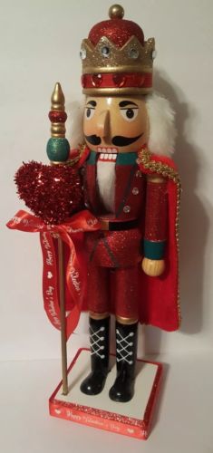 Valentine's Day Guard Soldier Nutcracker Gold Red Hearts Cape Jewels 15