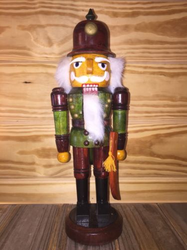 Traditional Wooden Soldier Nutcracker Decor W/Sword| Red and Green | White Hair