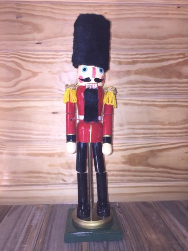 NUTCRACKER Wooden Soldier 18” Christmas Holiday Decorative Tall Black Furry Hat
