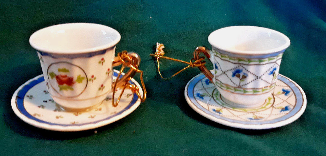 Set of 2 Ceramic CUP & SAUCER Ornaments 3