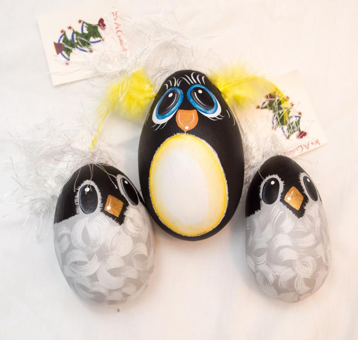 USA-Made Set of 3 Gourd Adult and Baby Penguin Ornaments by Create Christmas