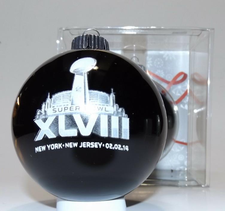 Denver Broncos Seattle Seahawks NY/NJ Super Bowl XLVIII Glass Ornament Football.