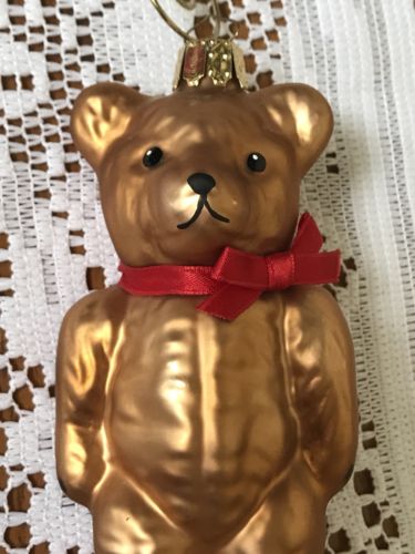 German TEDDY BEAR Blown Glass Christmas Tree Ornament Marked Made In Germany