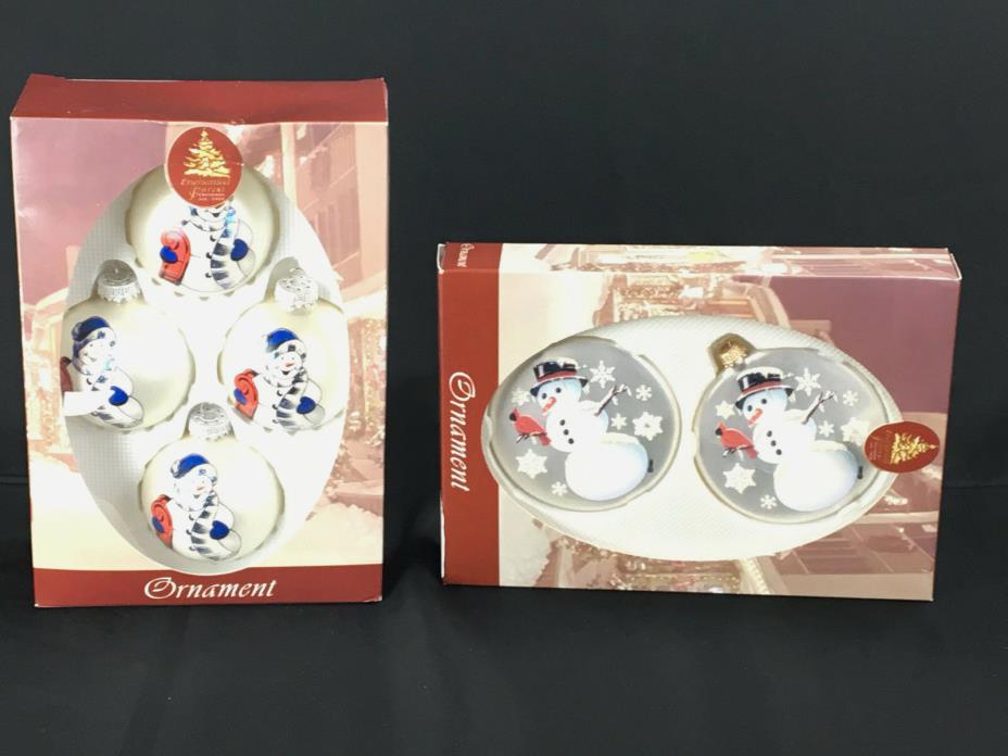Enchanted Forest Snowman Glass Christmas Tree Ornaments