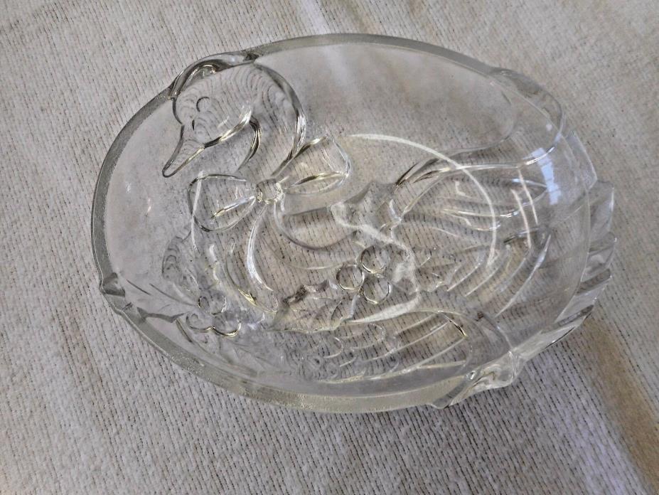 Clear Glass Swan Christmas Dish For Nuts, Candy or Soap