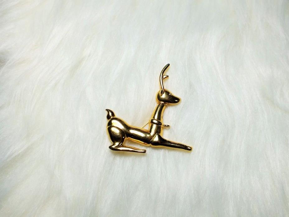 Vintage Gold tone Polished Christmas Reindeer Brooch by AS