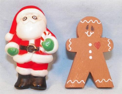 Santa Claus Plastic Pin & Wooden Gingerbread Man Pin Christmas Holidays
