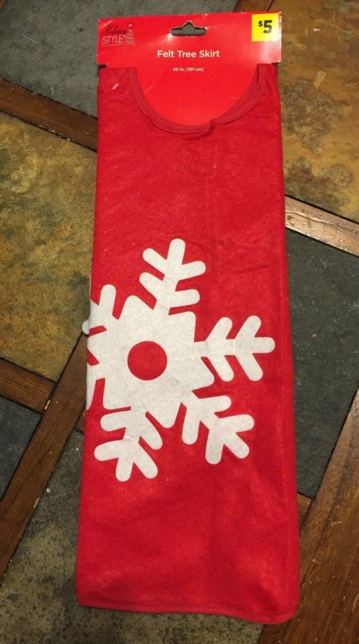 New Holiday Style 40 in Felt Tree Skirt Red with Snowflake Design