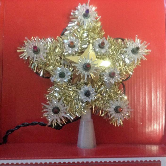 NEW Holiday Time Tinsel 5 Point Light-Up Star 6” Christmas Tree Topper ( SLIVER)