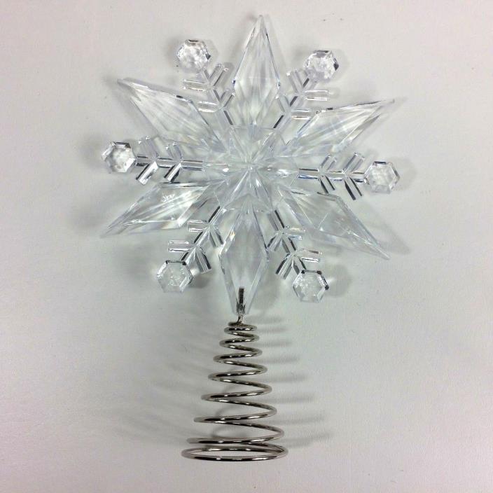Holiday Time Acrylic Tree Topper Clear Snowflake Christmas Star New
