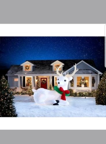 9 FT WHITE BUCK  Deer Christmas Airblown Lighted Yard Inflatable PLUSH FUR