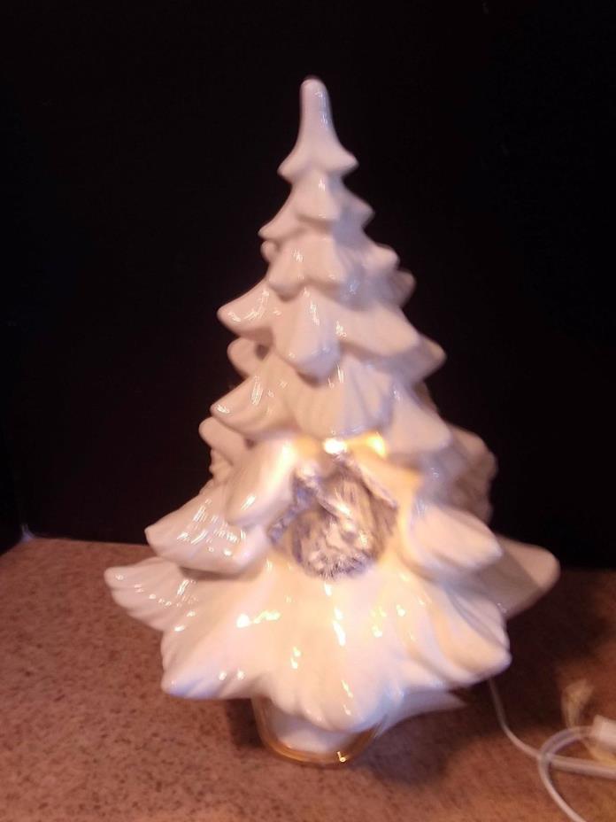 Vintage Ceramic Christmas Tree with Nativity Scene Lights Up