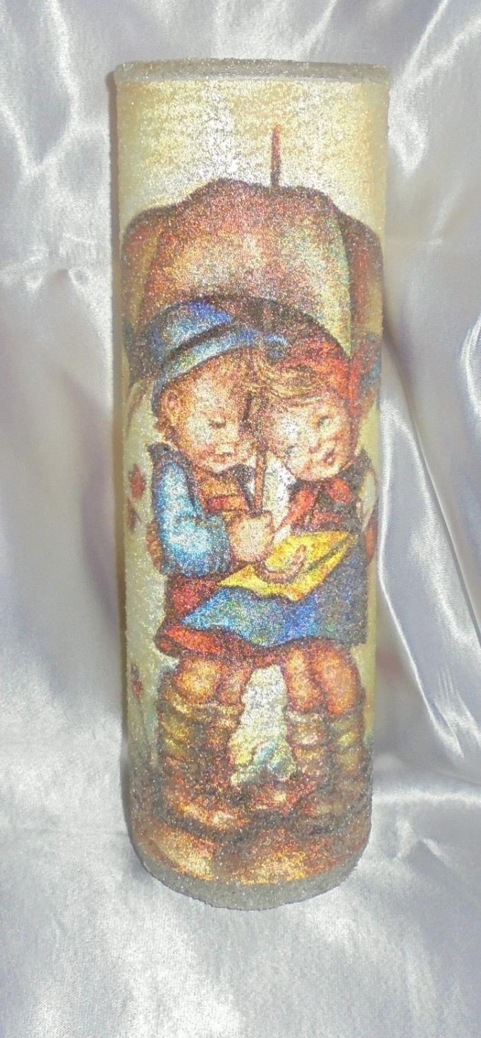 Vintage Little Girl & Boy Candle Sugar Frosted Glass Pillar