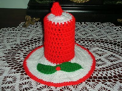 Vintage 1970s Collectible Handmade Crochet Red White Christmas Holiday Candle