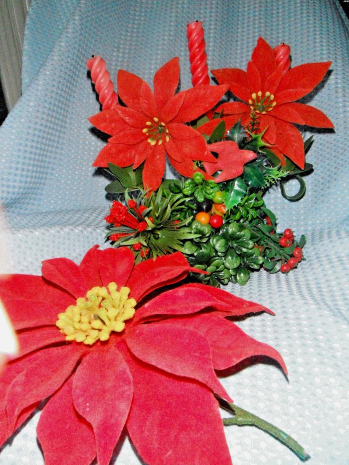 Vintage Christmas 3 Candle Holder Poinsettia Centerpiece