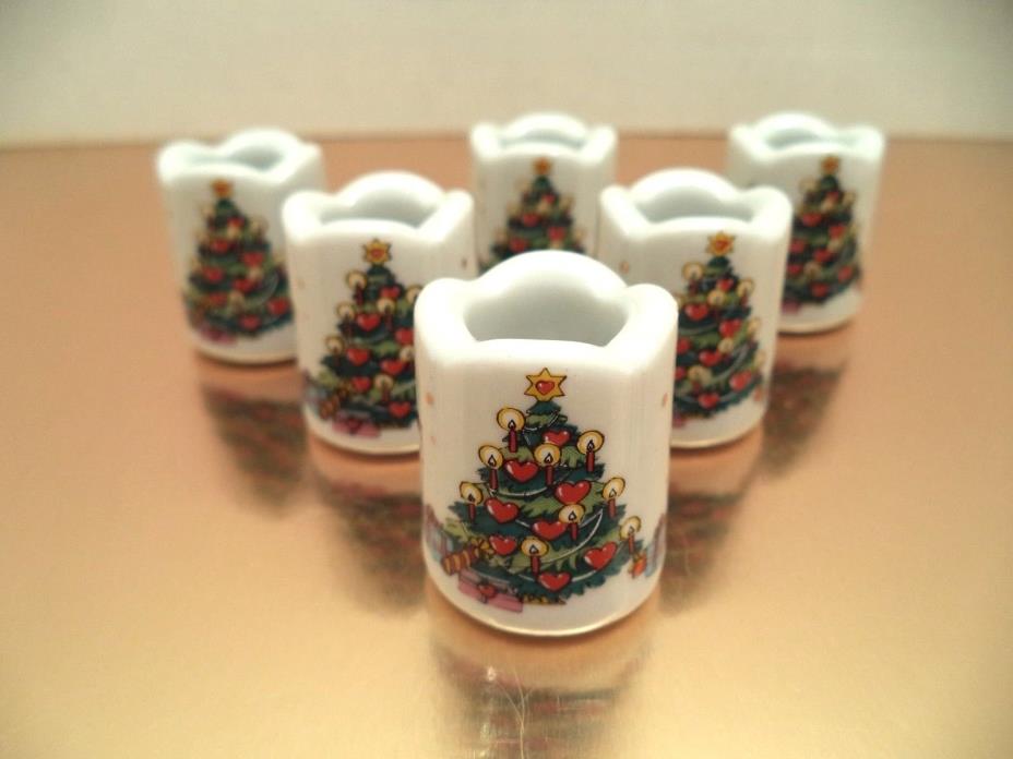 6 candle holders Christmas tree ceramic gold Vintage Funny Designs W Germany