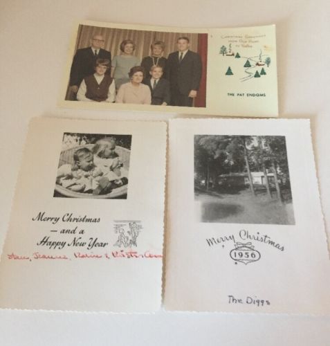 1950-60's Christmas Photo Card Lot Of 3 Family Xmas Photos Vintage