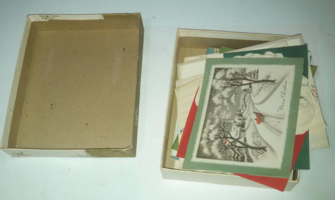 Vintage Vtg Christmas card box with cards 1940's 50's mid century