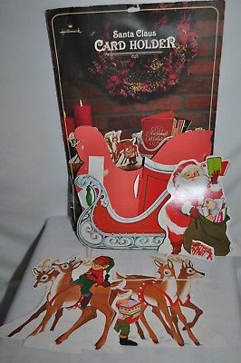 vintage 1980 HALLMARK CHRISTMAS CARDS HOLDER SANTA reindeer Sleigh EUC