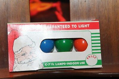 Vintage 1960's Christmas Bulbs C7-1/2 New Old Stock 4 Pack Red Blue Green Orange