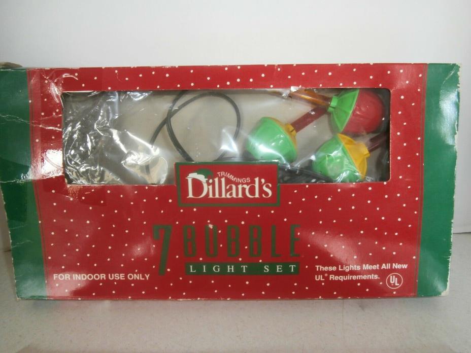 Christmas Vintage Dillard's Trimmings Multi color 7 Bubble Light Set