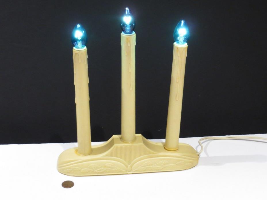 Vintage Christmas 3-Light Window Mantel Plastic Dripping Candles Candelabra