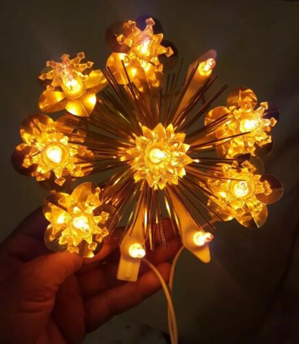 Vintage Light Up Christmas Decoration!  GOLD TINSEL! Orange BULBS! missing parts