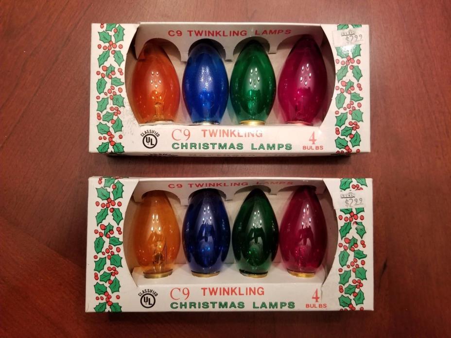 8 NOS Northern Lights Twinkling C9  Multi-Color Transparent Bulbs / Lamps Tested