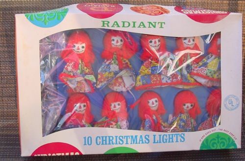 Radiant 10 Christmas Tree Lights - RAGGEDY ANN - Never Displayed NIB