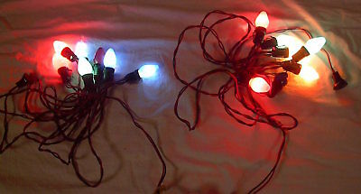 2 Strings 7 Bulb Vintage C7 Christmas Lights 14 Bakelite Clip Sockets Red/Green