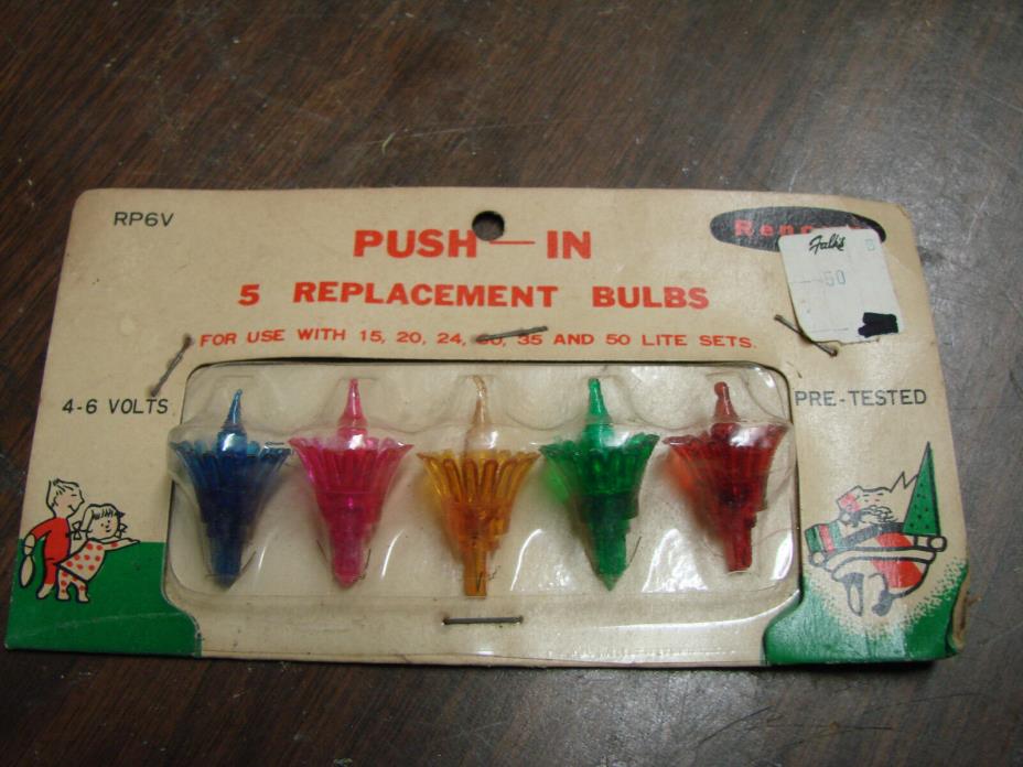 Vtg Pack of 5 Renown Xmas Multi-color Flower Push-in Replacement Bulbs 4/6V