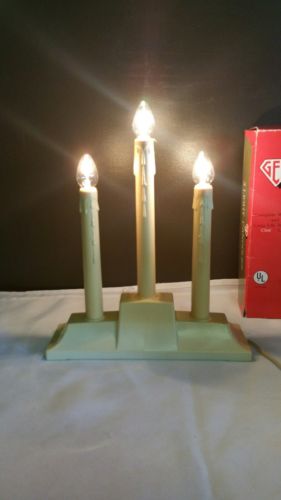Vintage Gem 3 Light Lamps Candolier Candelabra Molded Plastic w Red Light Bulbs}