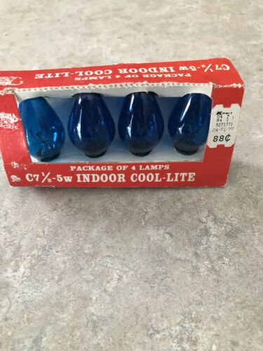 Trim A Tree 1984 Vintage Blue C7 1/2-5W Indoor Cool-Lite Package of 4 Bulbs NEW!