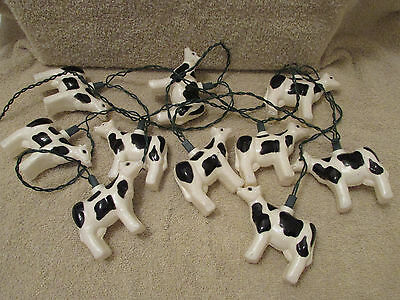 Vintage Plastic Christmas Tree Lights Black & White Cows String of 10/2 Sets