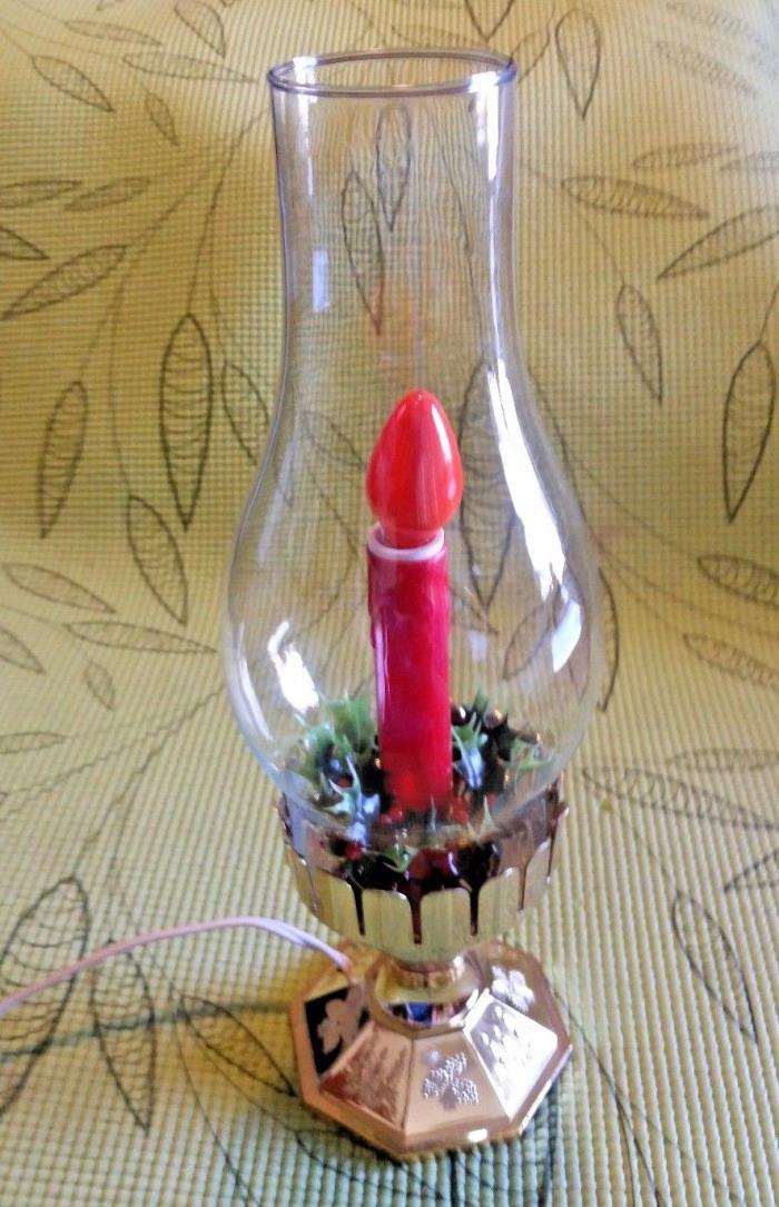 VINTAGE~Christmas~WORKING~ACLA Electric Hurricane Lamp Candle Holly~Boxed