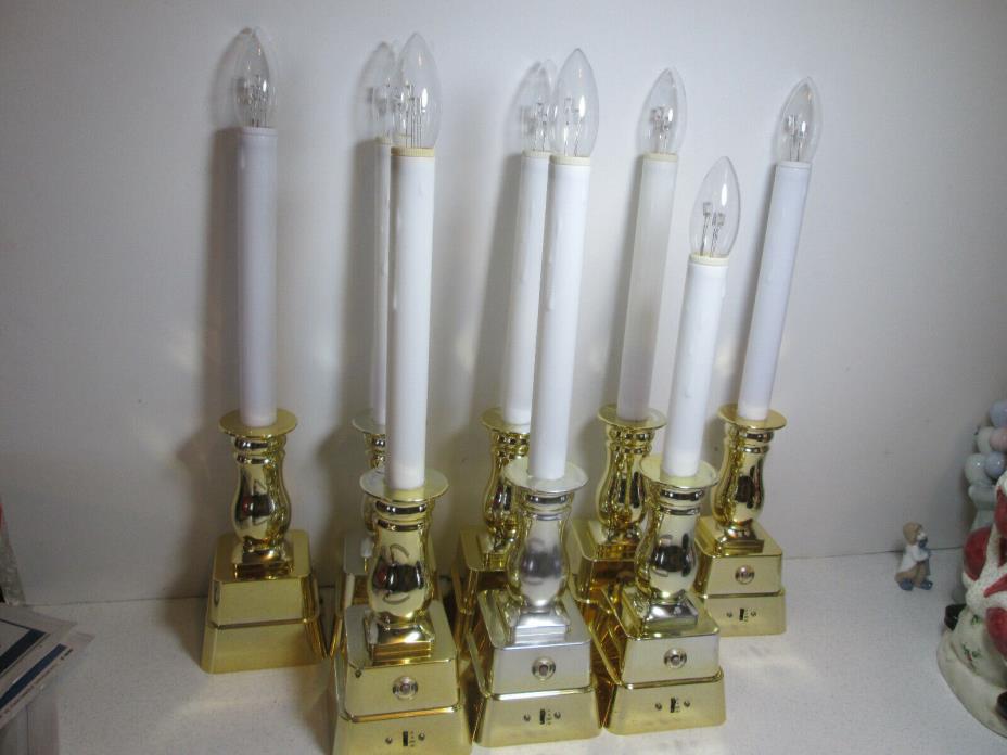 8 Single Window Candles Drip Plastic Candoliers w/Brass Look Finish Battery LED