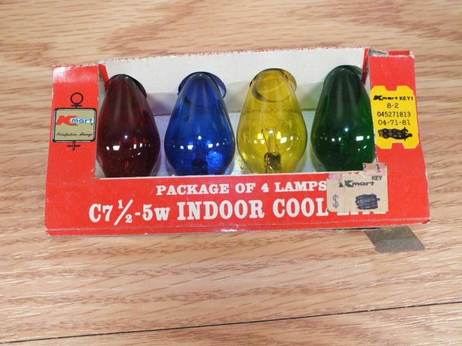 Genuine Vintage Kmart C7 1/2-5w Indoor Multi Color Bulbs (4) in Box **READ**