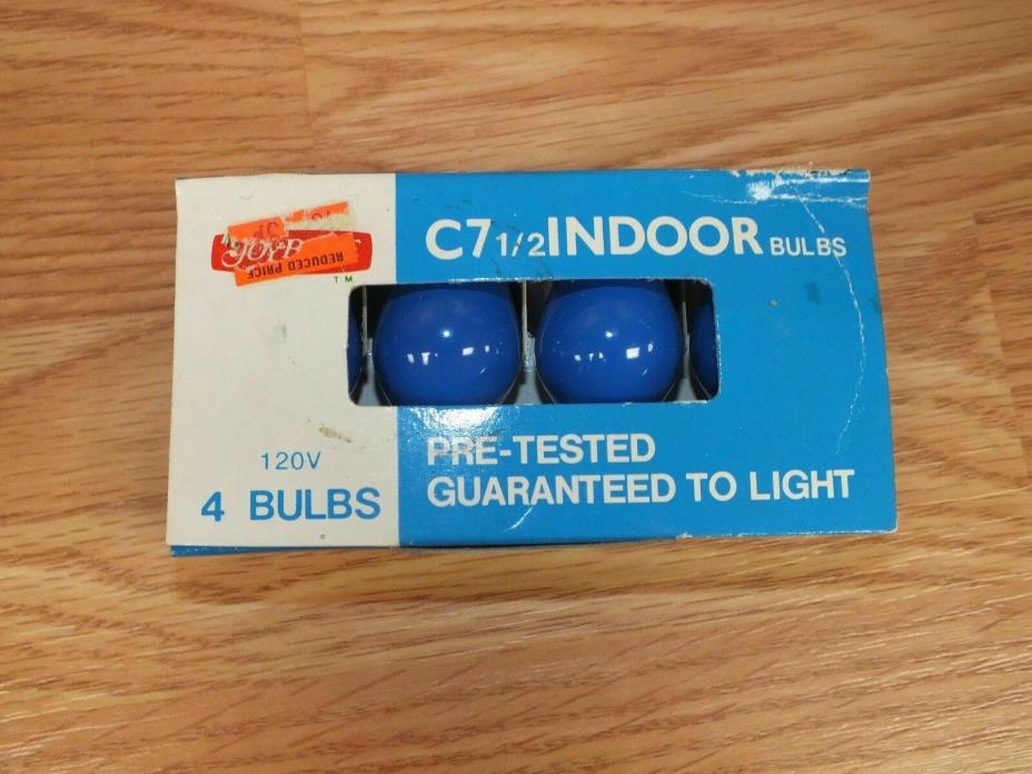 Genuine Vintage Joybright C7 1/2 Indoor Blue Color Bulbs (4) in Box **READ**