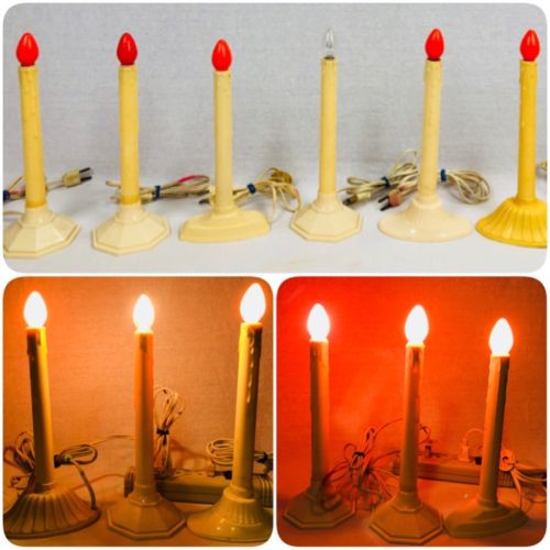 Set of 7 Vintage Christmas Window Electric Plastic Wax Drip Candle Lights (gs)