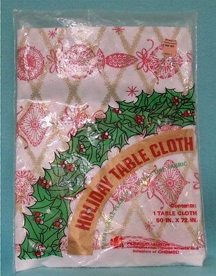 Vintage 1950-60's Holiday Table Cloth 'Remarkable Plastic That Looks Like Fabric