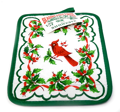 Vintage Sunweave Hotpad Cardinal Bird Holly Berries Quilted 9