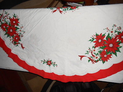 Mid Century Christmas Linen Round Tablecloth 70 Inch