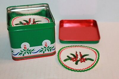 Vintage Interpur 45 pc Wax Back Paper Christmas Candle Coasters In Tin
