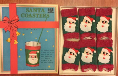 Vintage CHADWICK Miller CHRISTMAS Santa COASTERS Glass SWEATERS Set OF 6 JAPAN